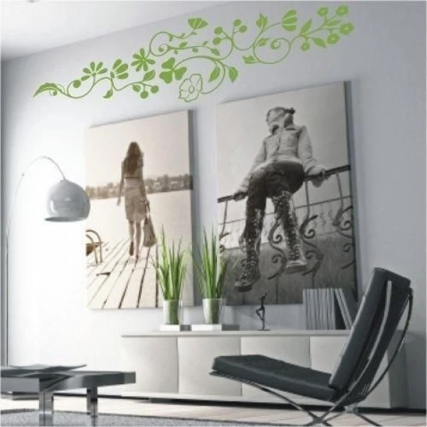 Climbing plant sticker 012 in a modern living room, adding lightness and natural charm to the space.