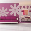 Stylish floral wallpaper, perfect for a modern living room, adding color and energy to the space.