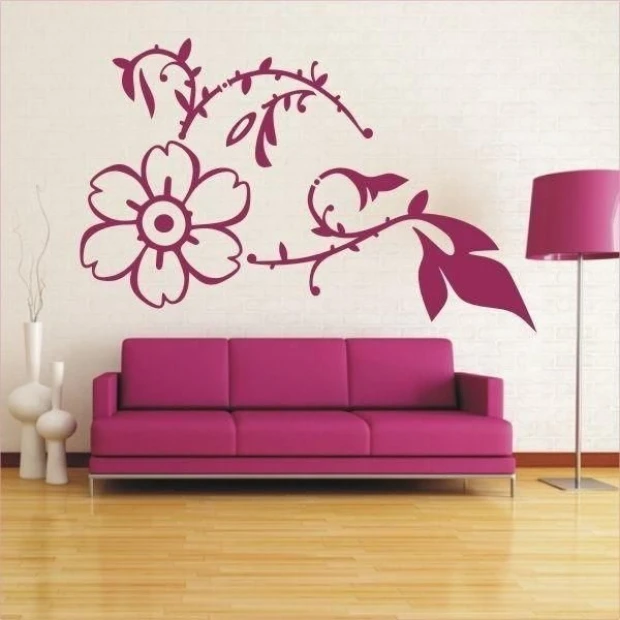 Flower pattern 003 in an energetic design, perfect for a modern living room with a fuchsia sofa.