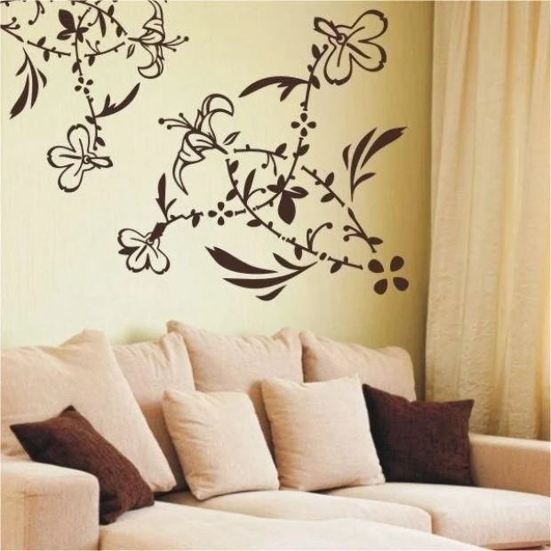 Stunning floral painting template 016 adds elegance and natural beauty to a modern living room.