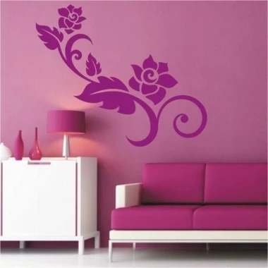 Elegant floral painting template 052 in vibrant purple, perfect for a modern living room.
