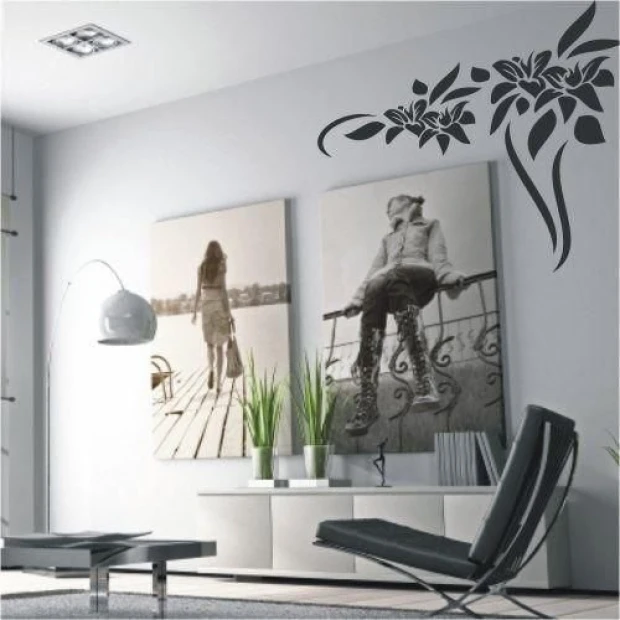 Elegant floral painting template 071 in a modern living room, adding lightness and style to a minimalist space.