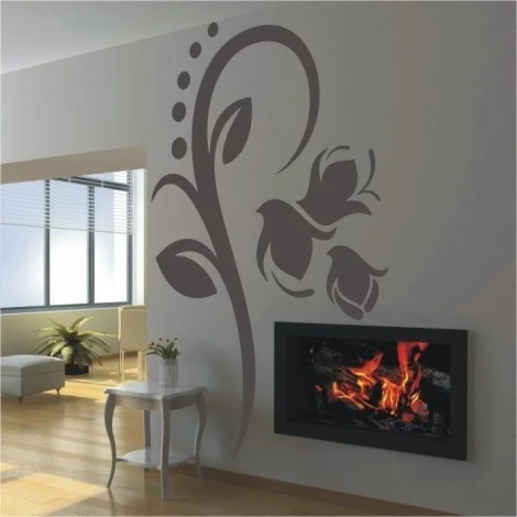 Elegant floral painting template 073 in a minimalist living room, adding charm and style to the wall.