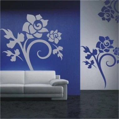 Elegant floral painting template, perfect for a modern living room with blue accents.