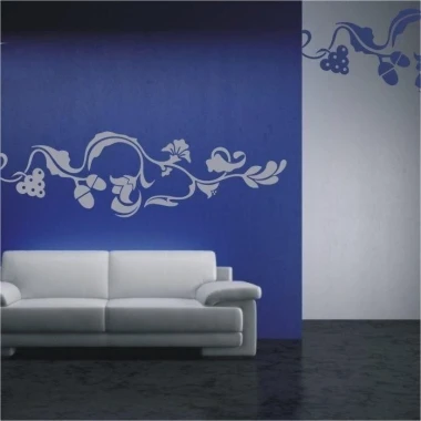 Climbing plant painting template 003 - Living room design with blue and gray walls, white sofa.