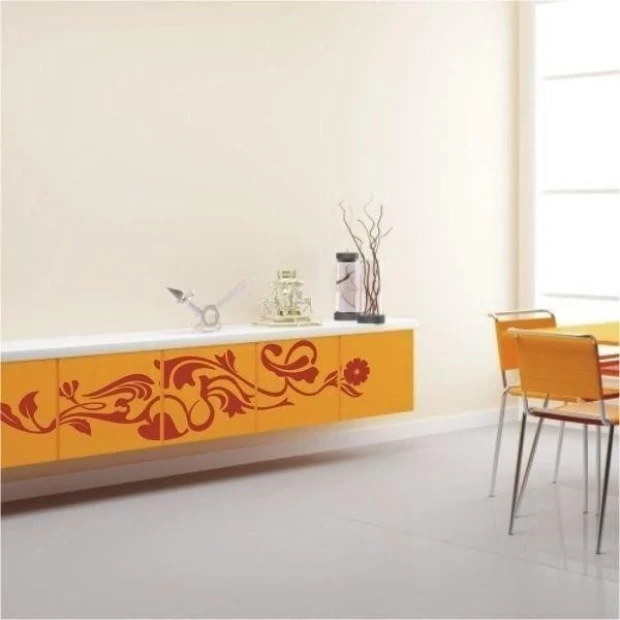Climbing plant painting template 023 - Dining room decor with light walls and yellow-toned furniture.