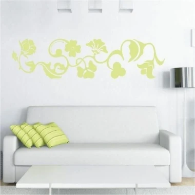 Climbing plant painting template 034 - Living room arrangement with light walls and minimalist furniture.