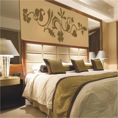 Elegant climbing plant sticker 004 in warm shades of brown, perfect for a modern bedroom.