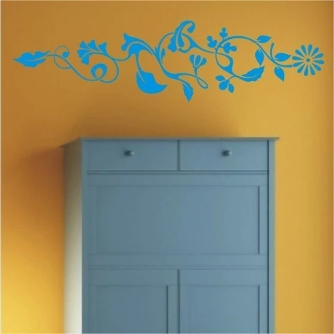 Climbing plant painting template 006 - Room arrangement. Yellow wall, blue furniture.