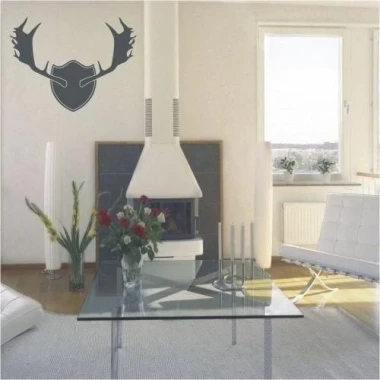 Painting template antlers 1064 - Living room arrangement. Light walls, modern furniture, and a fireplace.