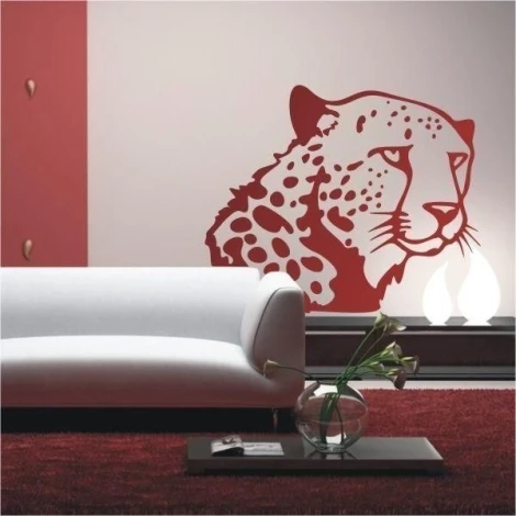 Cheetah sticker 0810 in a modern living room, adding character and elegance with its stylish red design.