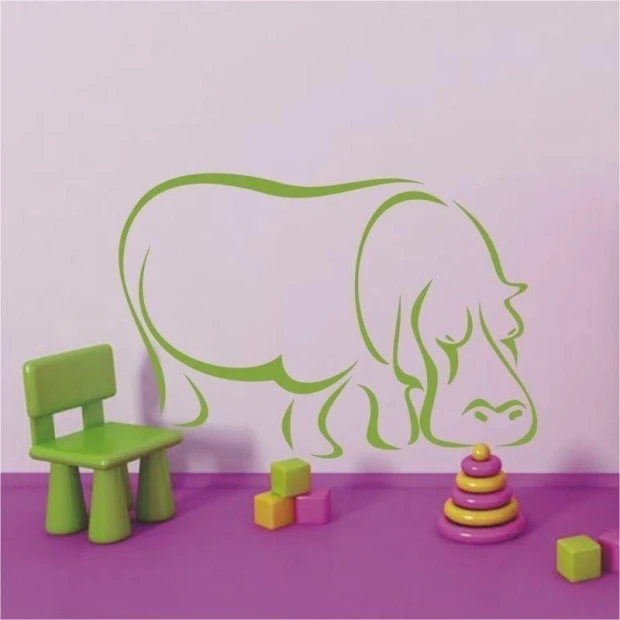 Pastel-colored hippo, perfect for a child\'s room, adds a cheerful touch to the wall.
