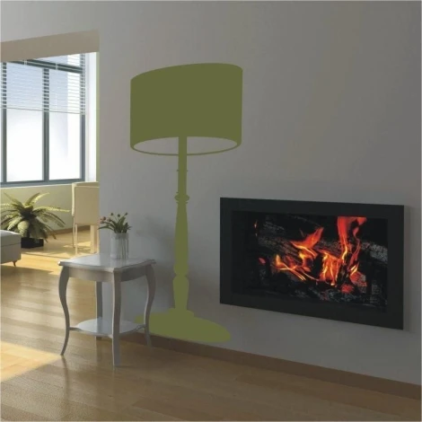 Stylish 1050 lamp sticker in a soft green shade, perfect for a modern living room with a fireplace.