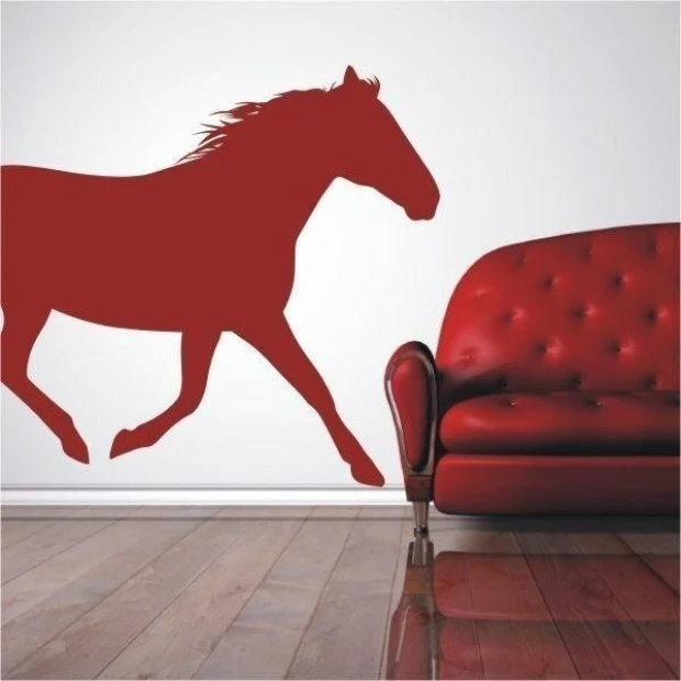 Dynamic painting template horse 103 in vibrant red, perfect for a modern living room.