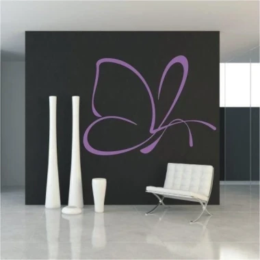 Butterfly painting template 0444 - Living room setup with dark wall and minimalist light-colored furniture.