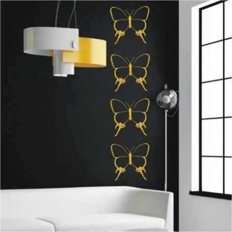 Stylish butterfly stickers in vibrant yellow, perfect for modern decor on a black background.