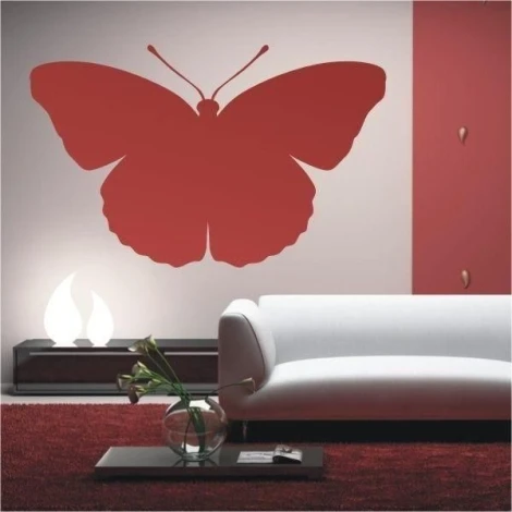 Stylish butterfly sticker 016 in vibrant red, perfect for a modern living room, adding a touch of elegance.