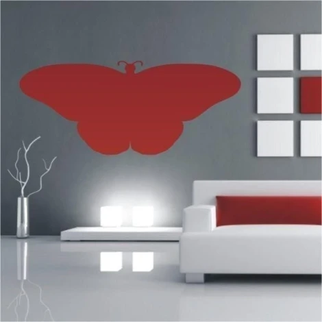 Stylish butterfly sticker 024 in vibrant red, perfect for a modern living room as a decorative accent.