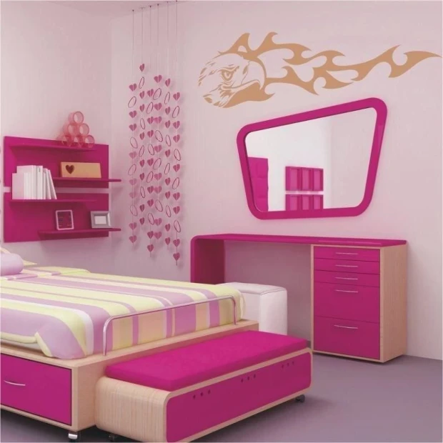 Eagle sticker in a modern pink children\'s room, adding energy and character to the space.