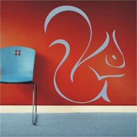 Stylish squirrel sticker on a vibrant red wall, perfect for modern interiors.