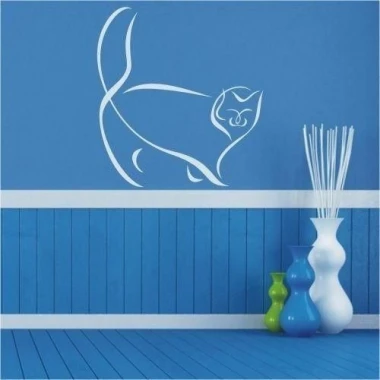 Stylish cat painting template 97 in a minimalist interior, perfect for brightening up a blue wall.