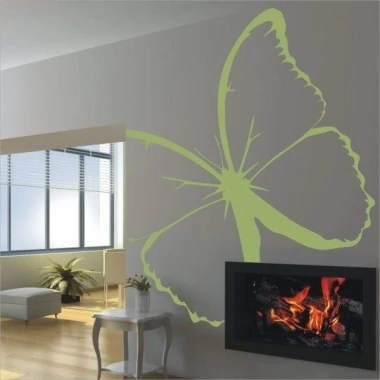 Butterfly 005 in an energetic lime shade beautifully enlivens a modern living room with a fireplace and large windows.