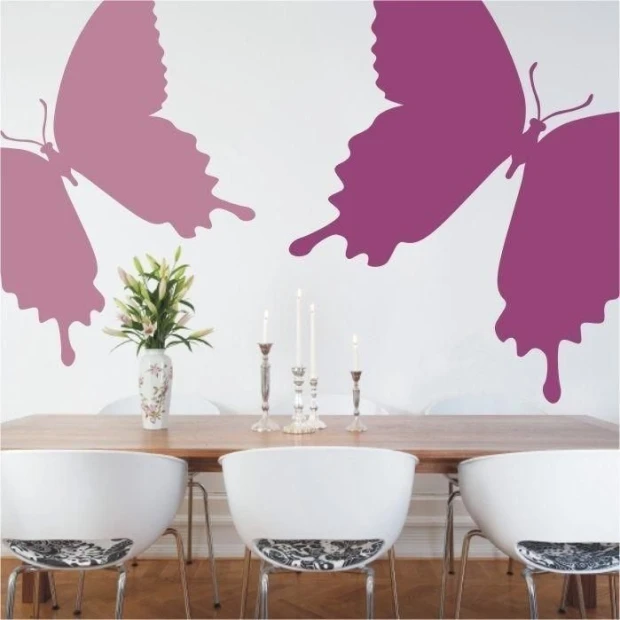 Butterfly template 013 in soft pink shades, adds lightness and style to a modern dining room.
