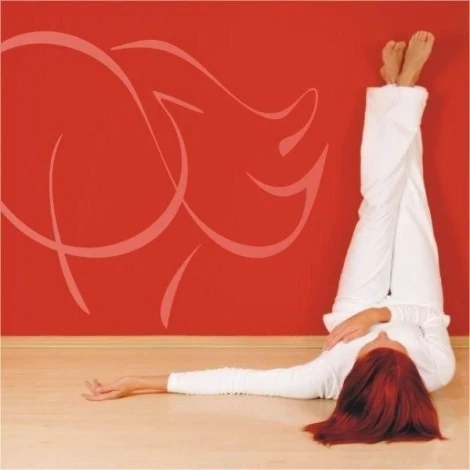 Stylish rhino painting template on a vibrant red wall, perfect for modern interiors.