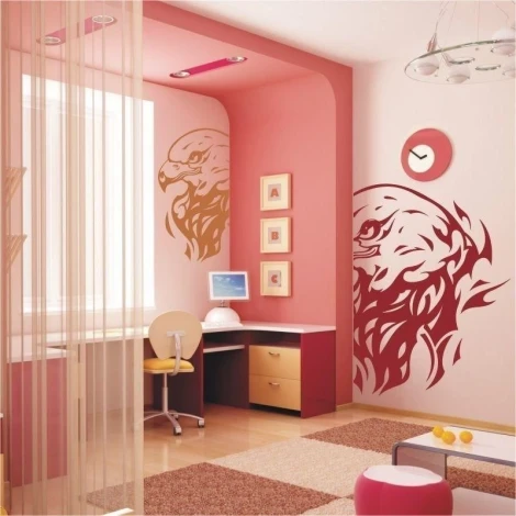 Stylish eagle painting template 02, perfect for a modern office, in shades of red and beige.
