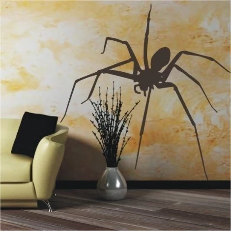 Spider painting template 1062 - Living room setup. Yellow wall, light-colored furniture.