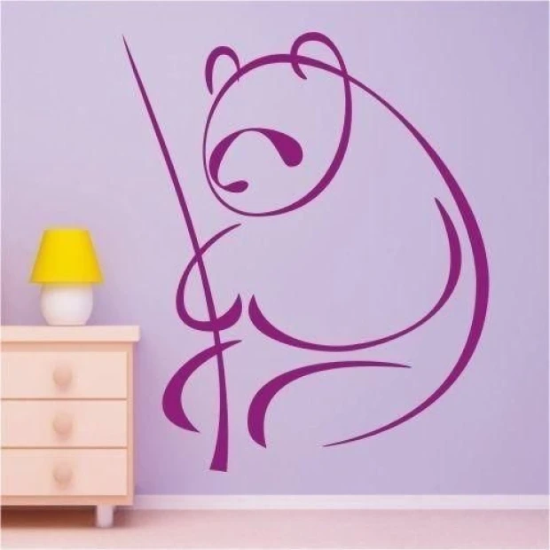 Stylish panda painting template in soft purple shades, perfect for a child\'s room.