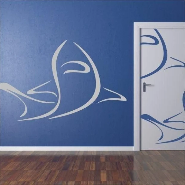 Stylish shark painting template in a modern children\'s room, adding energy and a marine vibe.