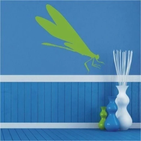 Dragonfly painting template 1060 - Living room design. Blue walls with white details.