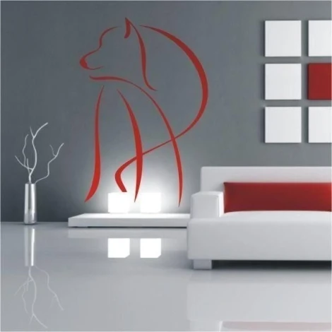 Animal painting template 03 - Living room setup. Gray walls, white furniture, red accents.