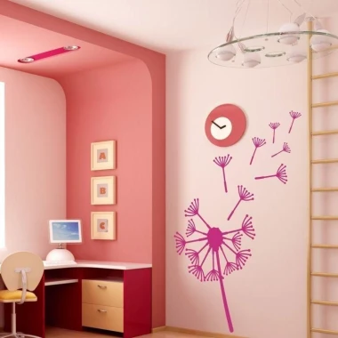 Charming dandelion sticker in shades of pink, perfect for a modern child\'s room.