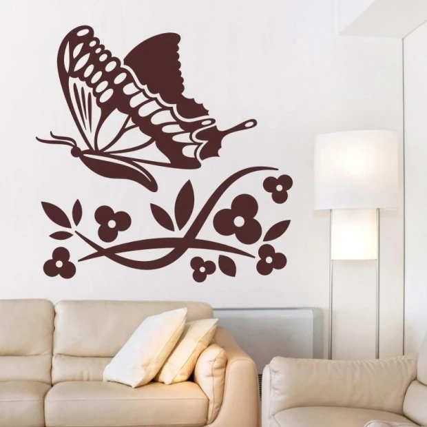 Stylish floral and butterfly sticker, perfect for a modern living room, adds a cozy atmosphere.