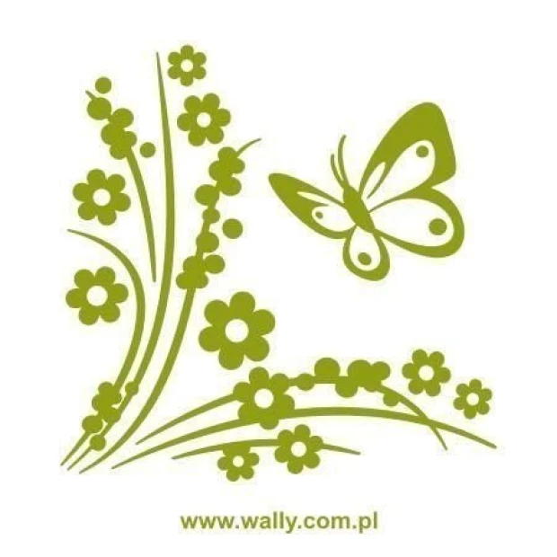 Stylish floral and butterfly sticker in fresh green, perfect for brightening up your interior.