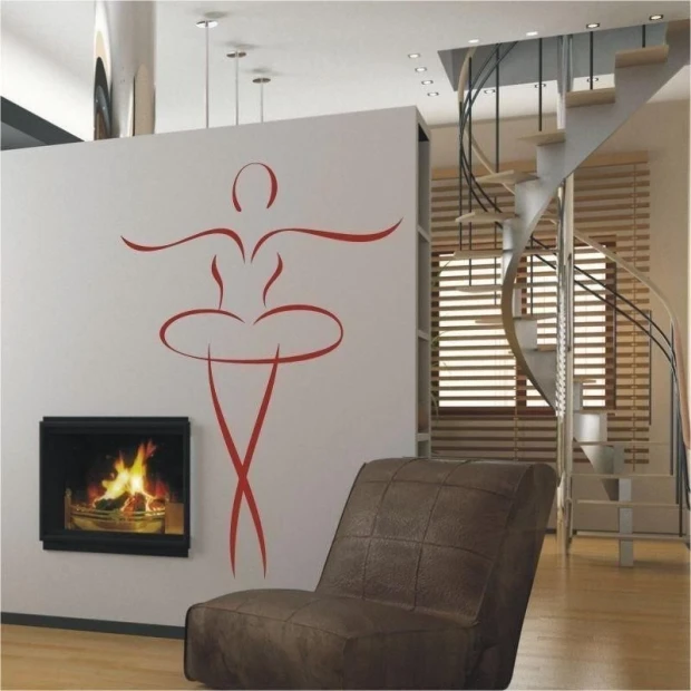 Elegant lady sticker 38 in a minimalist interior, perfect for a modern living room with a fireplace.