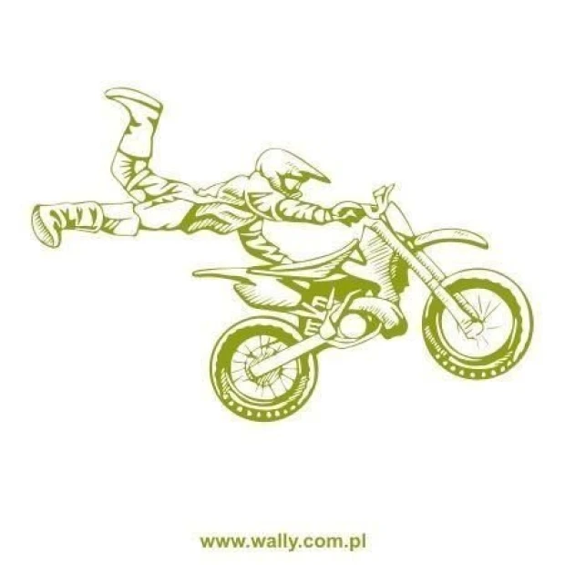 Dynamic motocross sticker 1170 in shades of green, perfect for a young automotive enthusiast\'s room.
