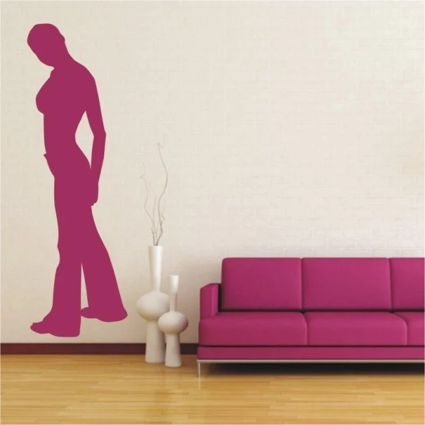 Super lady sticker 1007 in a modern living room, adding energy and style with its vibrant pink color.