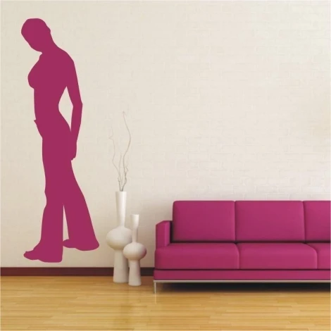 Super Lady 1007 painting template - Living room setup with light walls, wooden floor, and pink furniture.