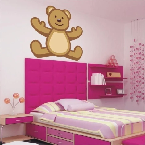 Charming bear sticker 0954 in a pastel bedroom, adding joy and coziness to a child\'s room.