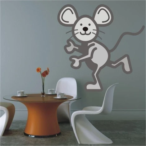 Charming mouse sticker 0965 in a modern living room, adding a cheerful touch to the minimalist nook.