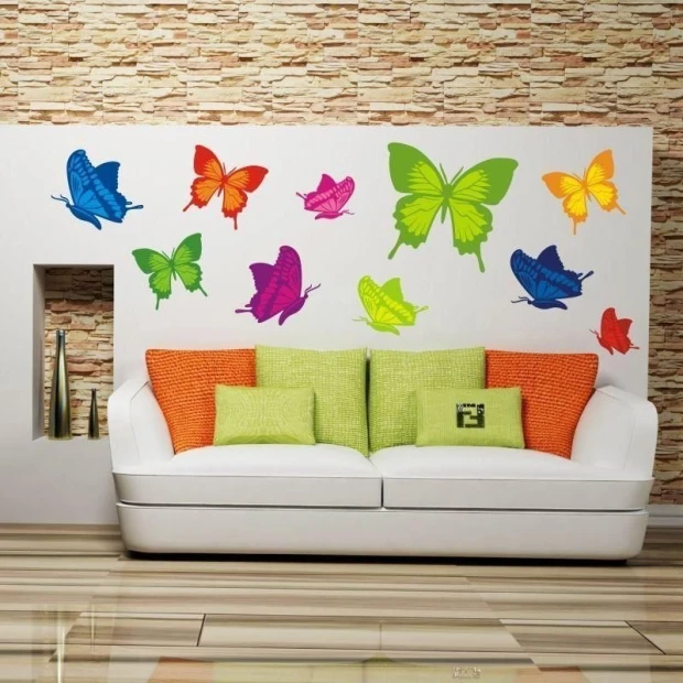 Multicolored butterflies set 1320 brighten a modern living room, adding a cheerful, fresh accent.