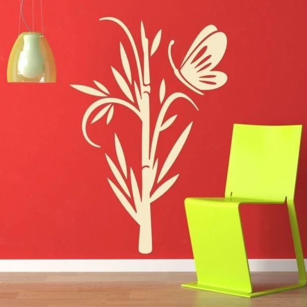Bamboo butterfly 1315 in a modern interior, brightening a red wall and adding a touch of lightness to minimalism.