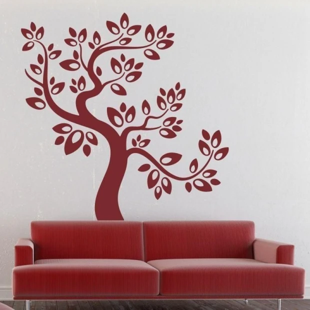 Stylish burgundy tree, perfect for a modern living room, adding coziness and character.