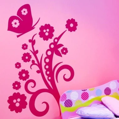 Floral butterfly design in cheerful colors perfectly decorates a child\'s room, adding a whimsical touch.