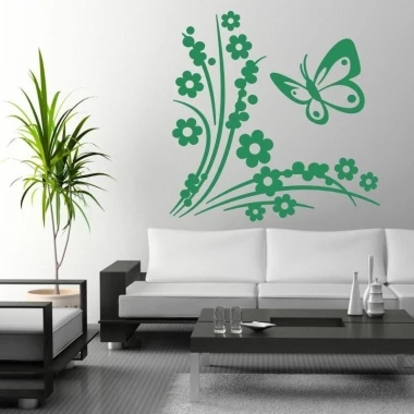 Stylish floral butterfly painting template 1314 in a modern living room, bringing freshness to the space.