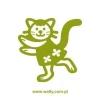 Cheerful green kitten with flowers, perfect for decorating a child\'s room.