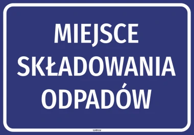 Safety sticker for waste storage - Graphic design. Blue background with large white text.